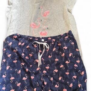 Croft & Barrow pink + navy flamingo pajama set Size XL